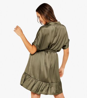 Khaki satin best sale wrap dress