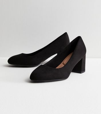 Wide fit black store suede court shoes