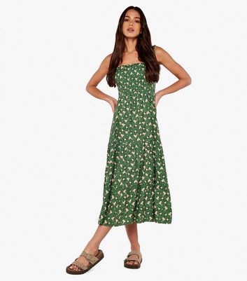 Apricot Green Ditsy Midaxi Dress New Look