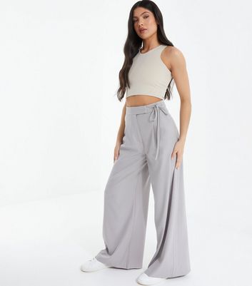QUIZ Pale Grey Cotton Wide Leg Trousers New Look