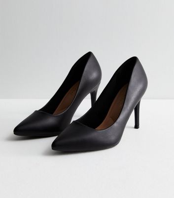 Black Leather-Look Stiletto Heel Court Shoes New Look Vegan