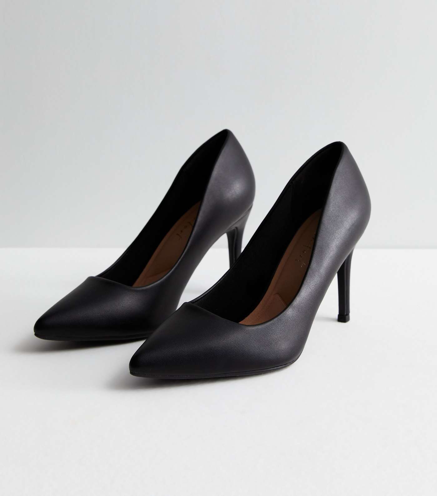 Black Leather-Look Stiletto Heel Court Shoes Image 2