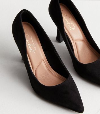 Black Suedette Pointed Stiletto Heel Court Shoes New Look