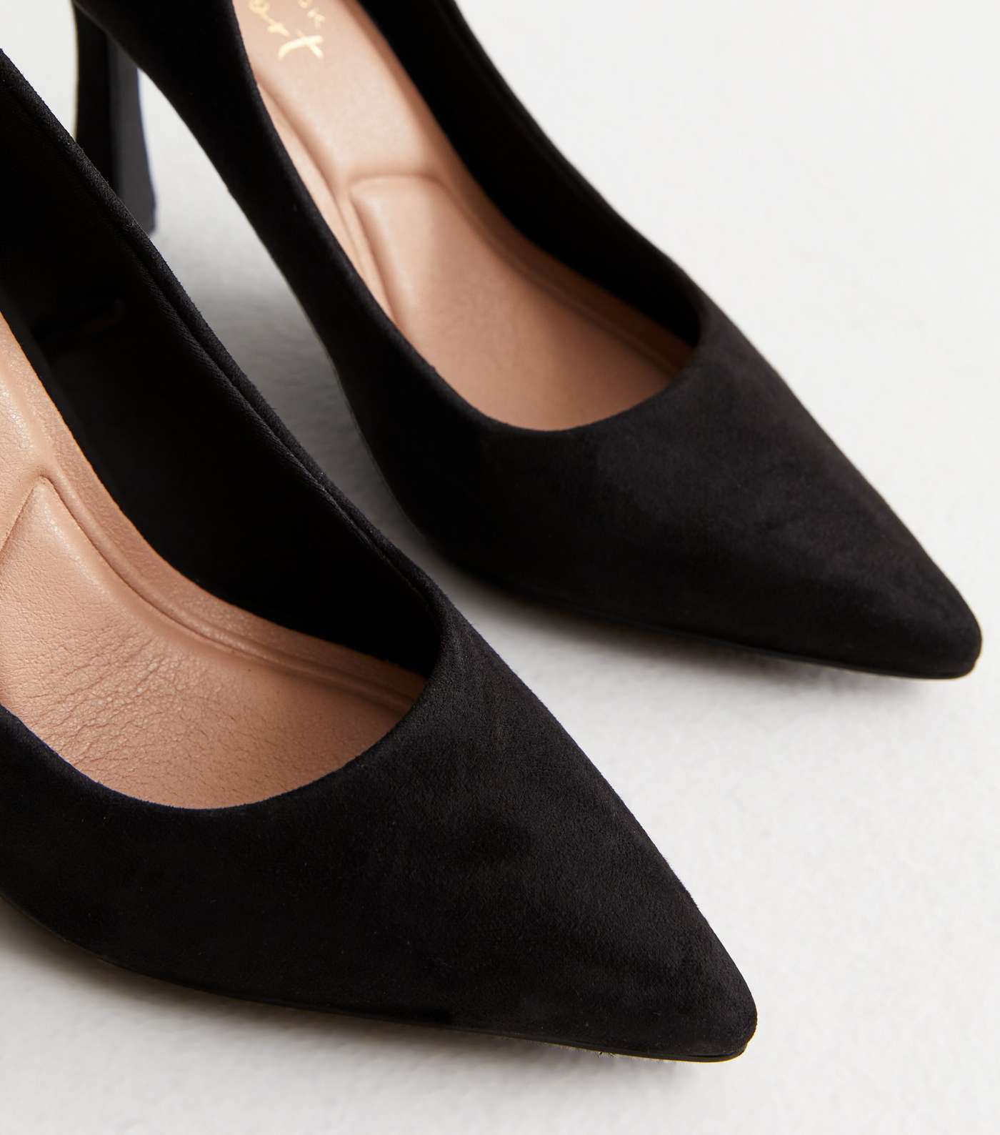 Black Suedette Pointed Stiletto Heel Court Shoes Image 6