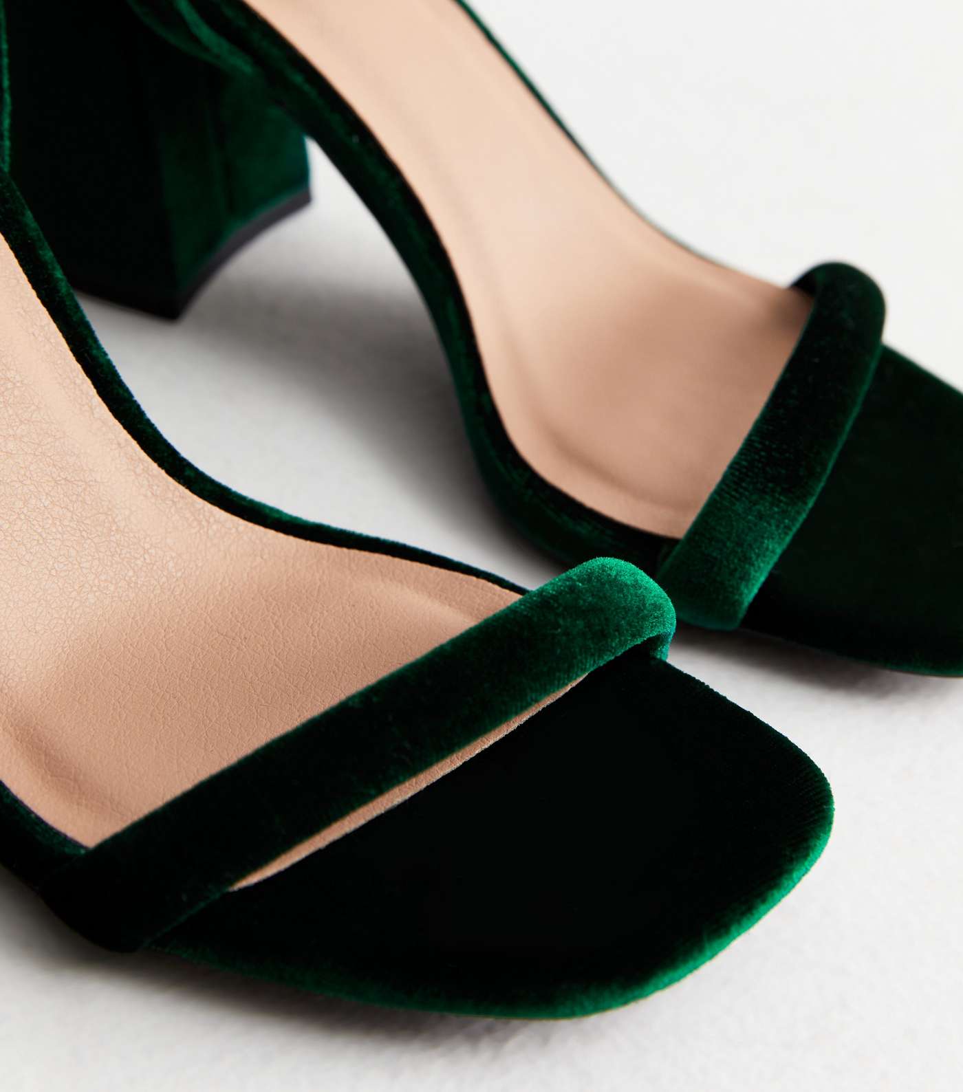 Dark Green Velvet 2 Part Block Heel Sandals Image 4