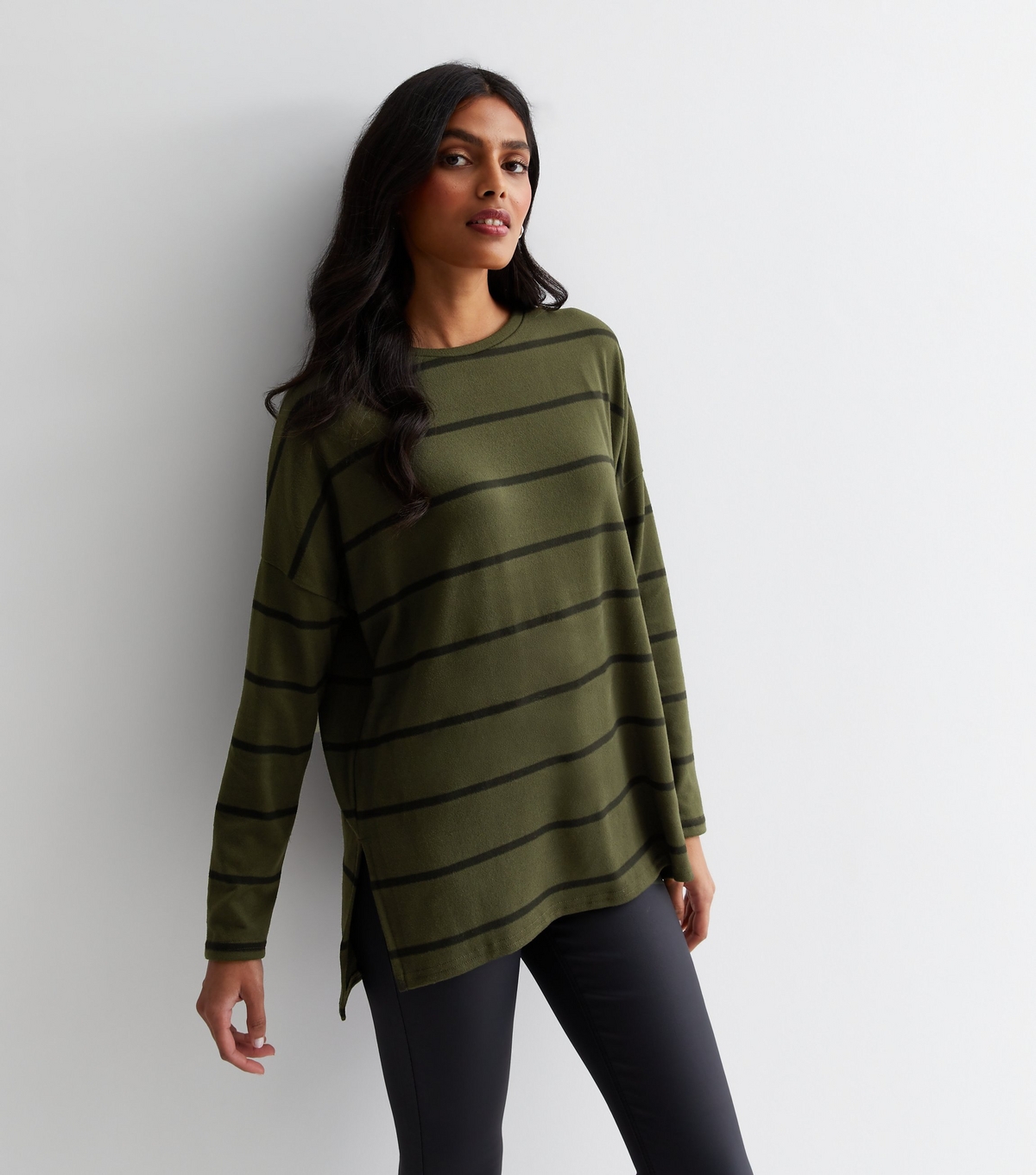 Women's Green Stripe Fine Knit Long Sleeve Top New Look