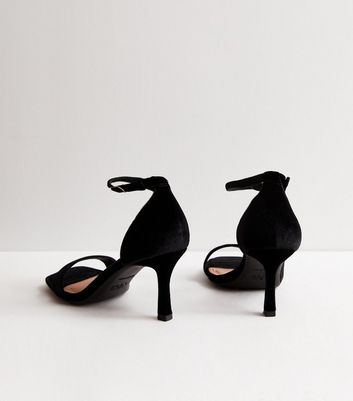 Wide Fit Black Velvet 2 Part Stiletto Heel Sandals | New Look