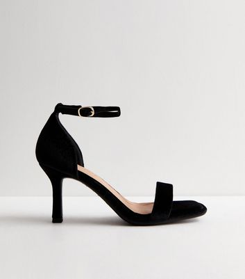 Wide Fit Black Velvet 2 Part Stiletto Heel Sandals | New Look