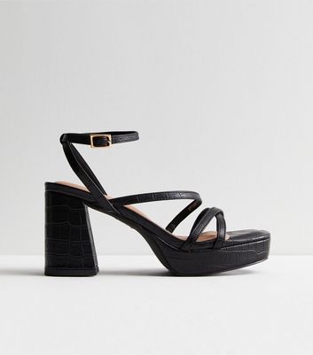 Black Leather-Look Platform Block Heel Sandals New Look