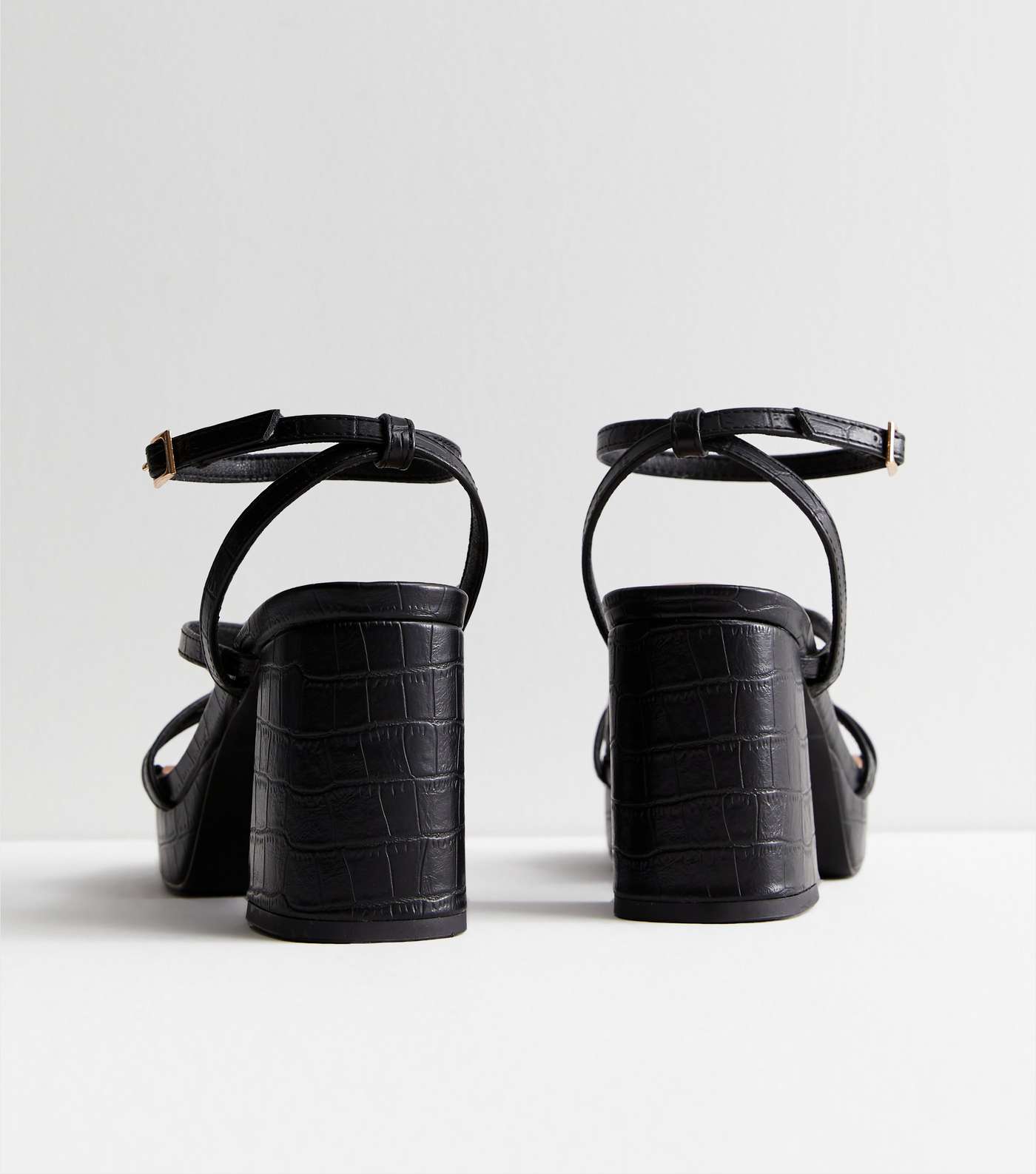 Black Leather-Look Platform Block Heel Sandals Image 4