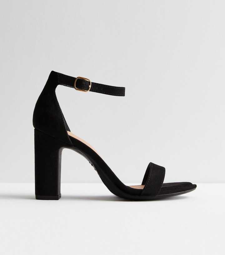 Wide Fit Black Suedette 2 Part Block Heel Sandals | New Look