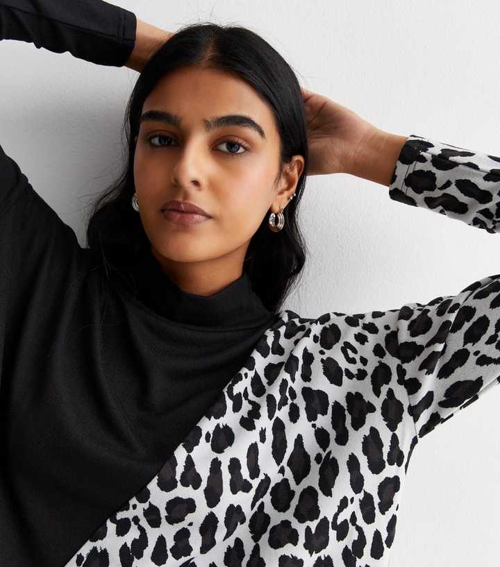 Knitted Jumper Leopard Print Roll Neck Jumper Stone Leopard Print