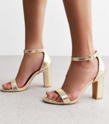 Wide Fit Gold Metallic 2 Part Block Heel Sandals New Look