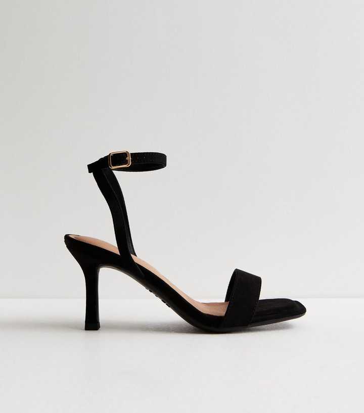 Wide Fit Black Suedette 2 Part Stiletto Heel Sandals | New Look