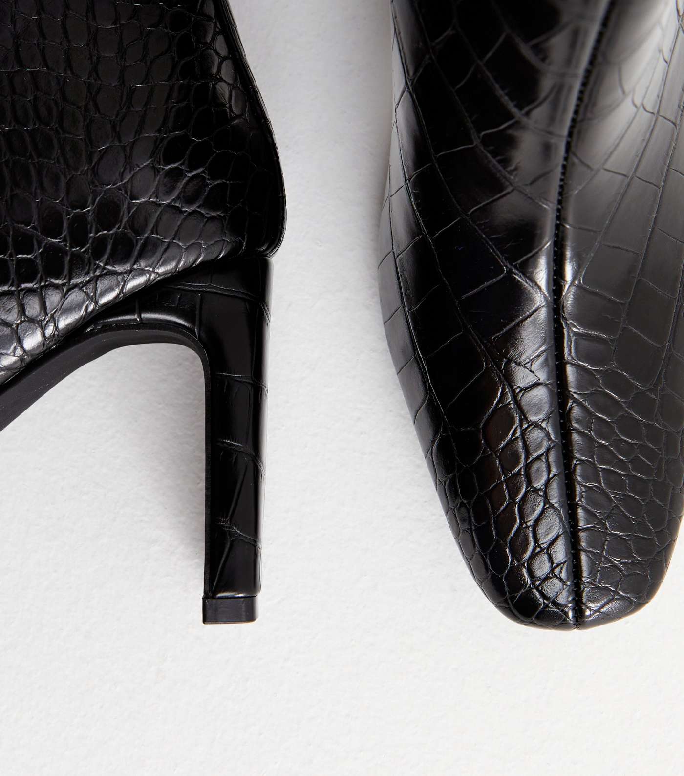 Black Faux Croc Stiletto Heel Boots Image 4