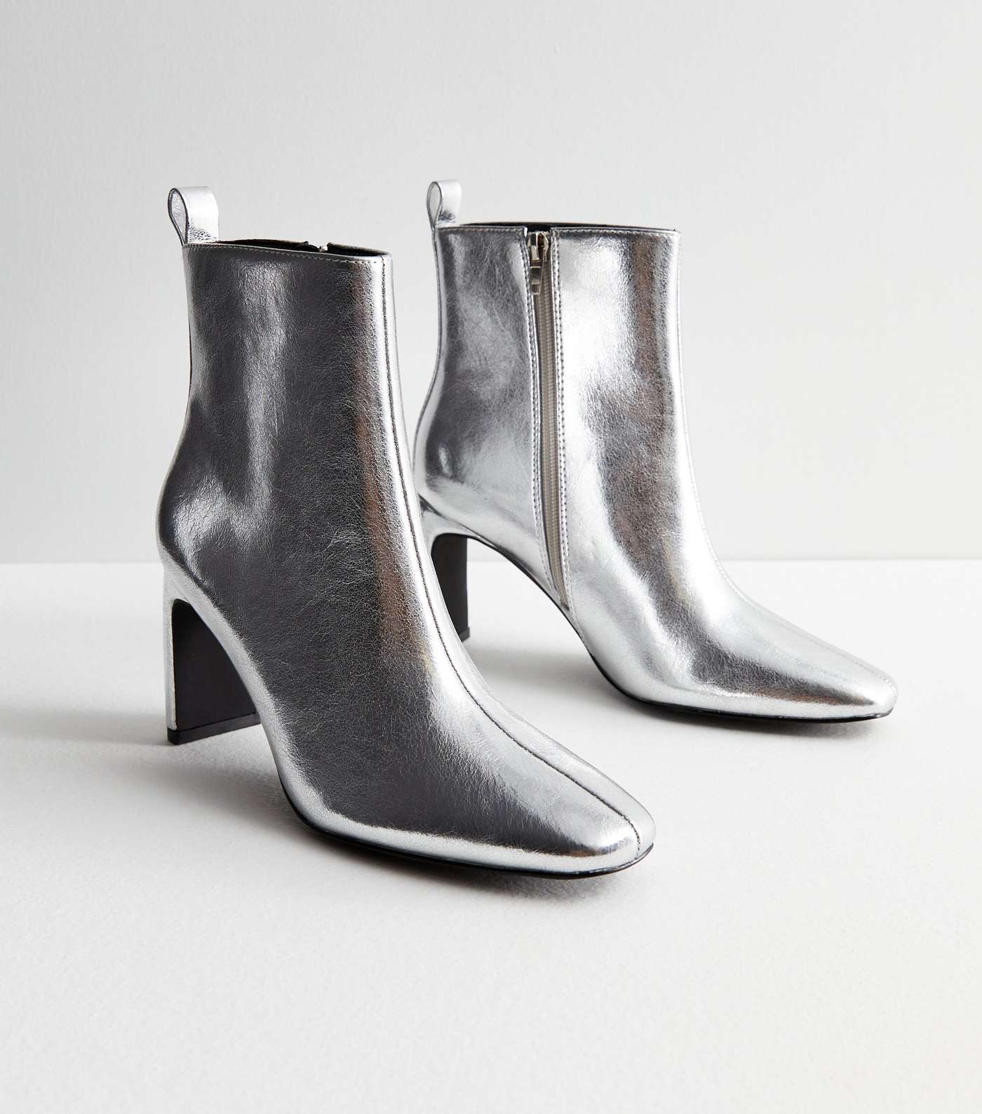 Silver Slim Block Heel Boots Image 3