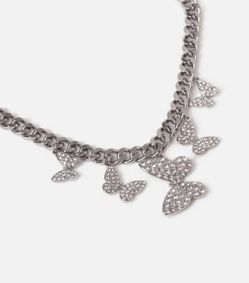 Freedom Silver Butterfly Chain Necklace New Look