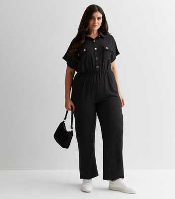 Apricot Black Collared Sleeveless Flared Jumpsuit