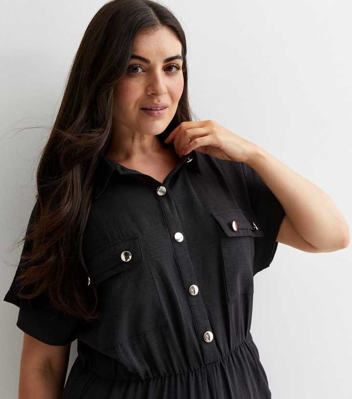 Black Button Down Jumpsuit with Pockets