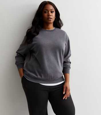 Curves Dark Grey Cotton Blend Sweatshirt