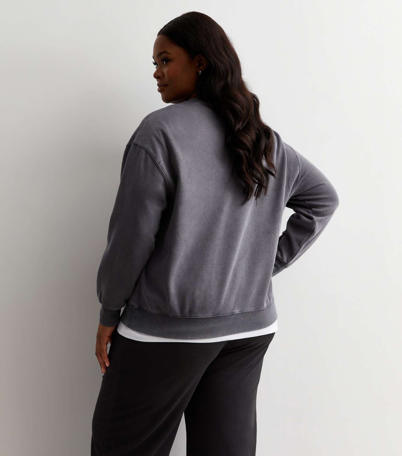 Curves Dark Grey Cotton Blend Sweatshirt Image 4