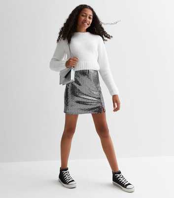 Girls Silver Sequin Mini Tube Skirt