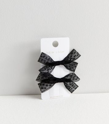 2 Pack Black Lace Bow Hair Clips New Look