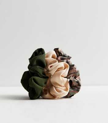 3 Pack Green Stone and Camo Print Scrunchies