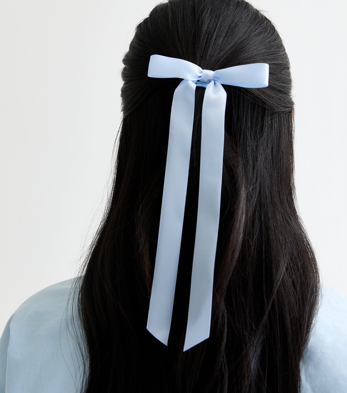 Pale Blue Satin Bow Hair Band New Look