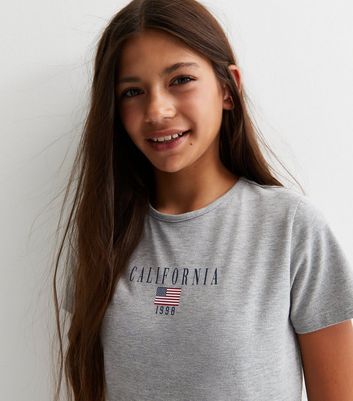 Girls Grey California Logo Flag Print T-Shirt New Look