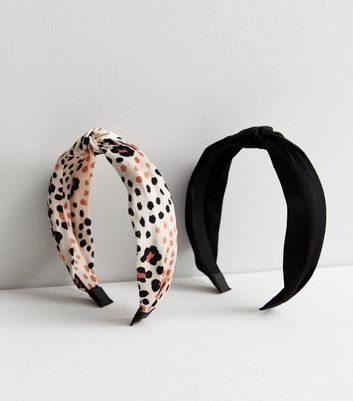 2 Pack Black and Animal Print Knot Headbands New Look