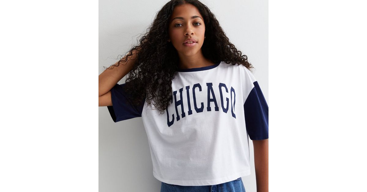 New Look Women's Pale Blue Cotton Chicago Logo T-Shirt - UK 6