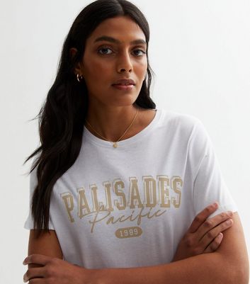 White Cotton Palisades Logo T-Shirt New Look