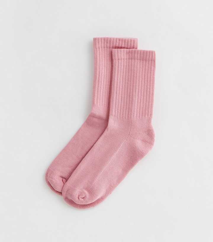 Mid Pink Ribbed Tube Socks