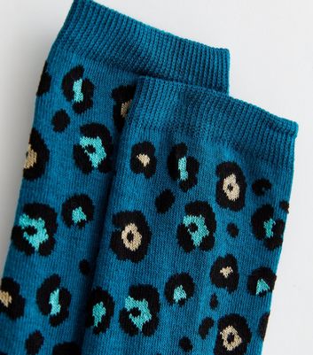 Teal Leopard Print Socks New Look