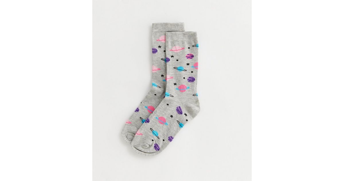 Dark Grey Planet Socks | New Look