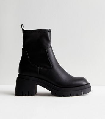 Black Leather Look Chunky Block Heel Chelsea Boots New Look