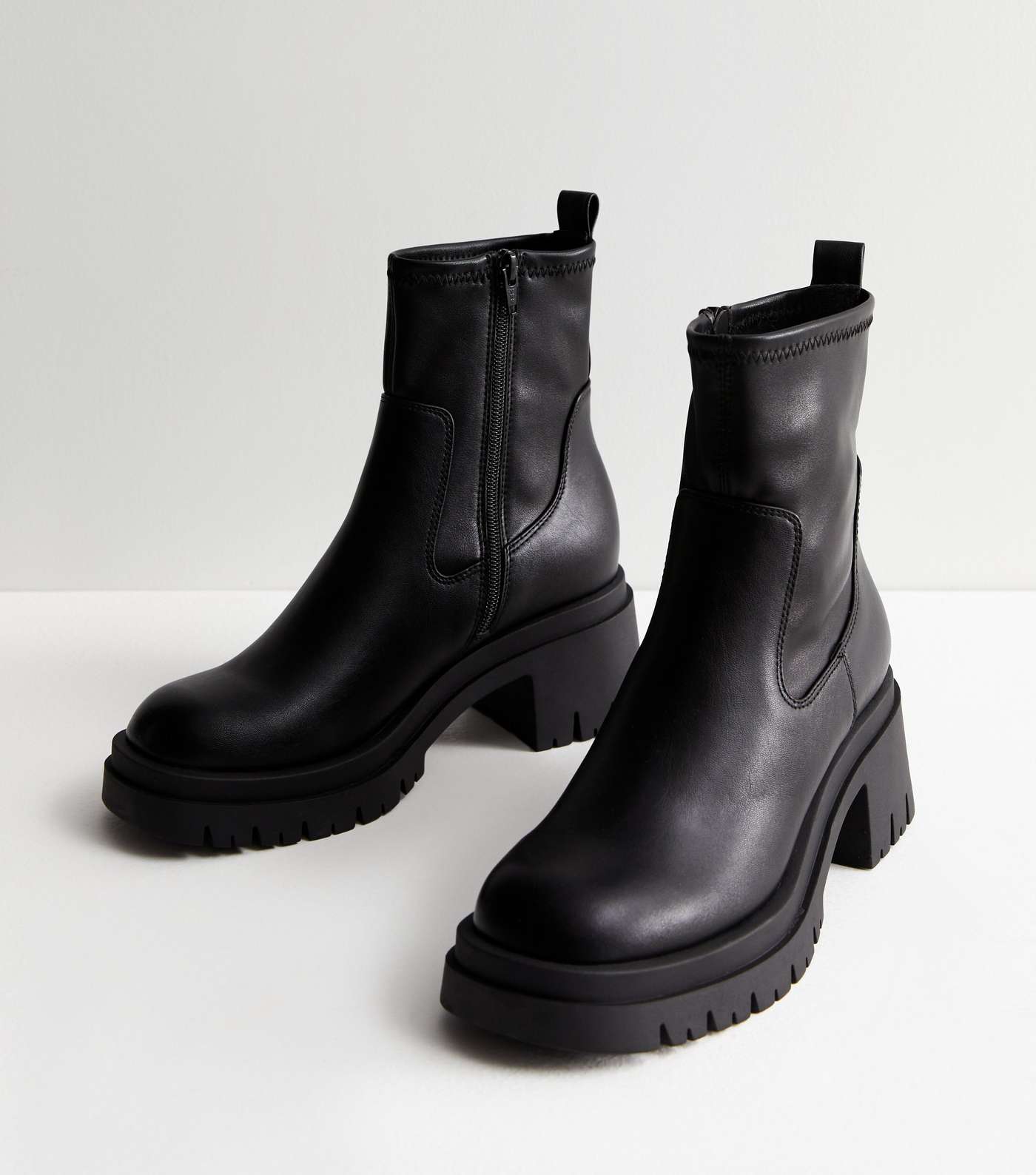 Black Leather-Look Chunky Block Heel Chelsea Boots Image 3