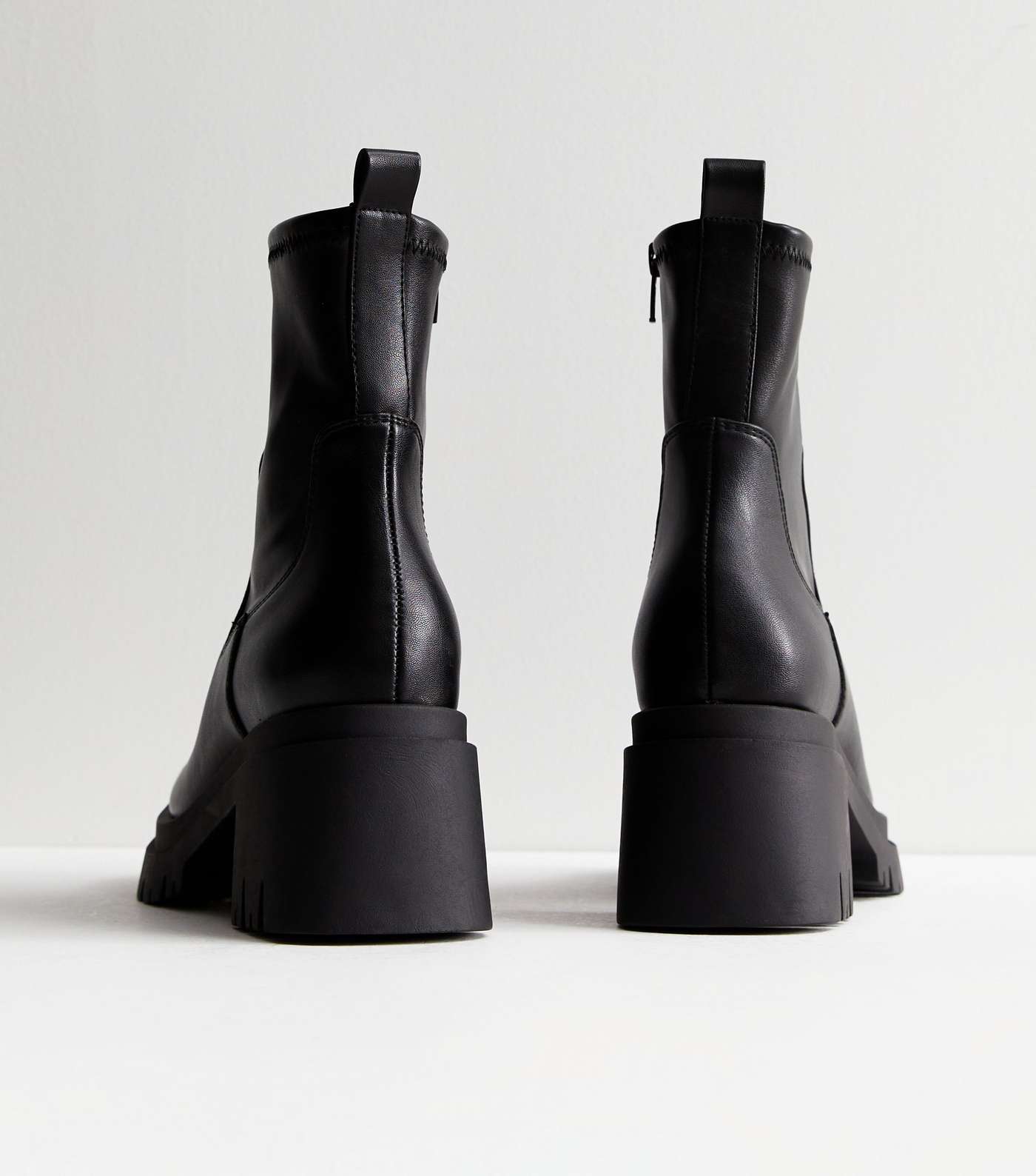 Black Leather-Look Chunky Block Heel Chelsea Boots Image 5