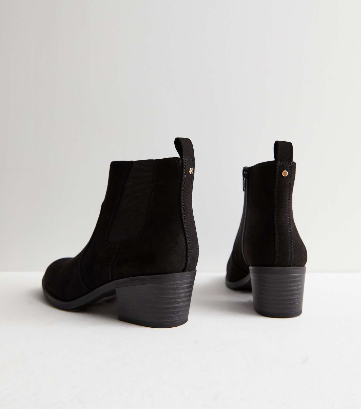 Wide Fit Black Suedette Block Heel Chelsea Boots Image 5