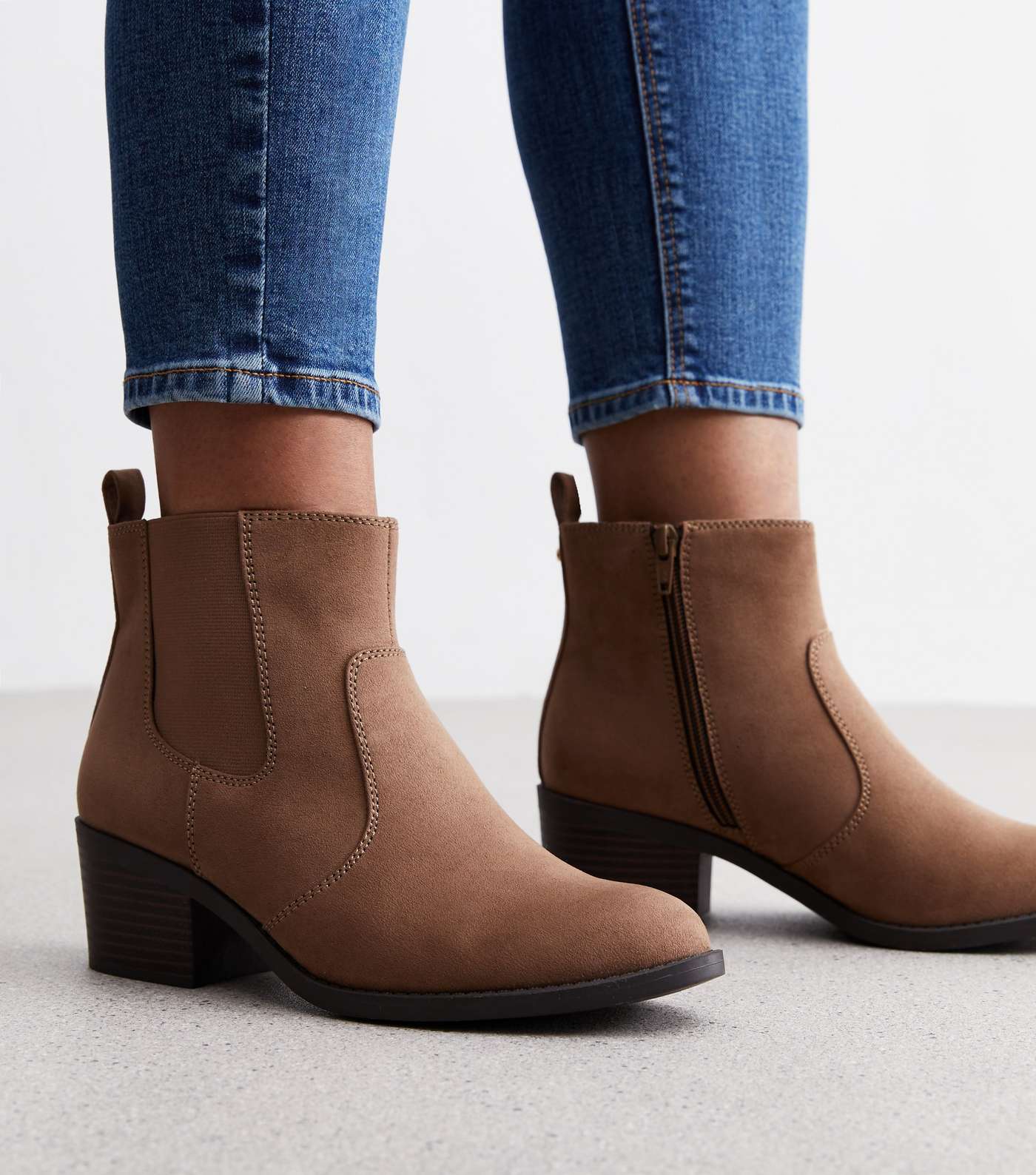 Wide Fit Brown Suedette Block Heel Chelsea Boots | New Look