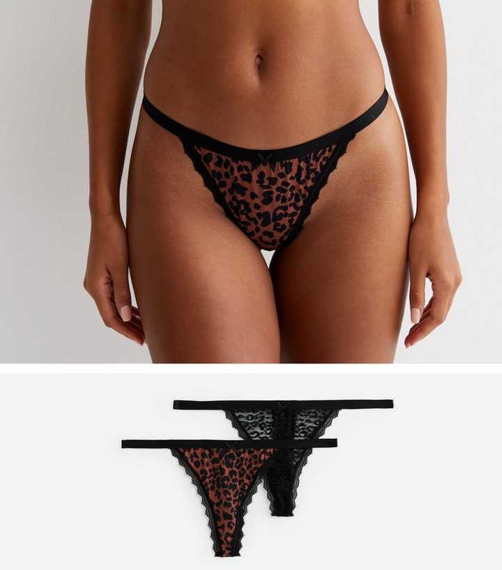 2 Pack Black Animal Lace Thongs