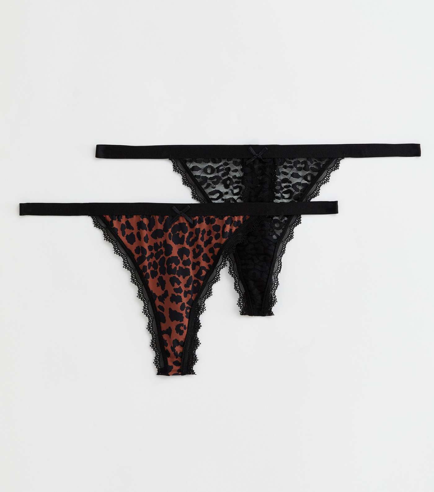 2 Pack Black and Brown Animal Print Lace Thongs Image 5