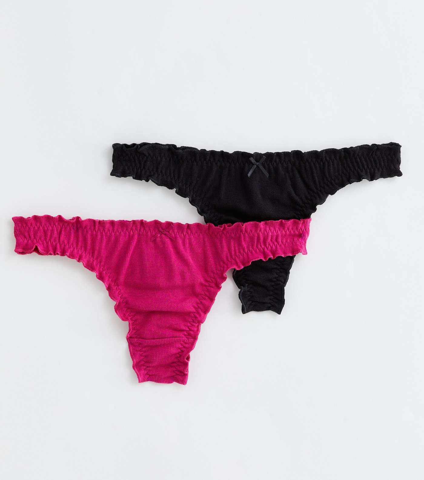 2 Pack Black and Pink Cotton Frill Thongs Image 5
