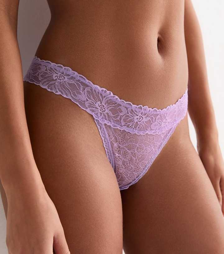 2 Pack Purple and Black Floral Lace Tanga Briefs