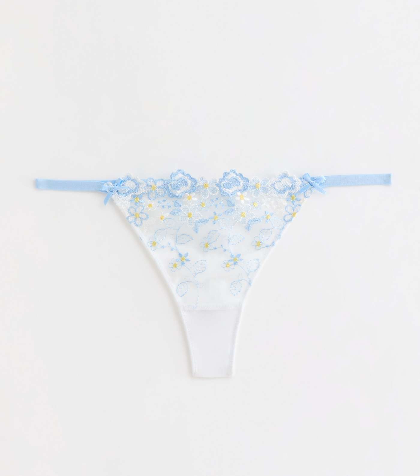White and Blue Floral Embroidered Thong  Image 5