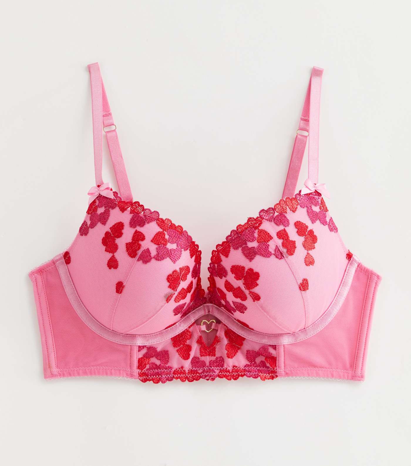 Pink Heart Print Embroidered Bra Image 5