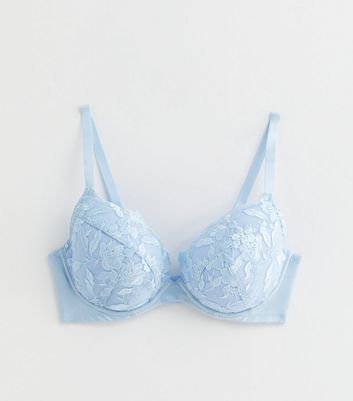 DD+ Pale Blue Floral Embroidered Plunge Bra New Look