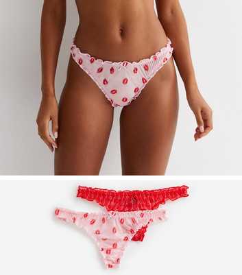 2 Pack Red and Pink Lips Print Thongs
