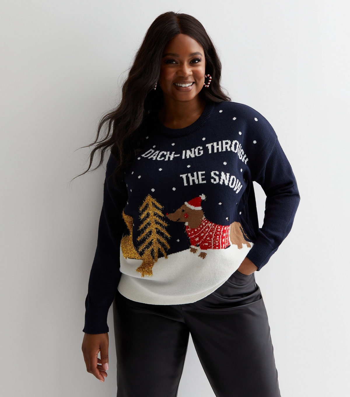 Women's Plus Size Blue Knit Christmas Logo Jumper Curves ONLY New Look